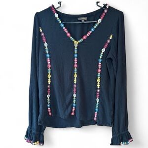 Shyanne Black Embroidered Boho Peasant Top Women’s Size M Boho Western